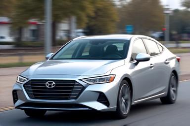 A sleek, silver compact sedan.