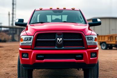 A red pickup truck in a work environment.